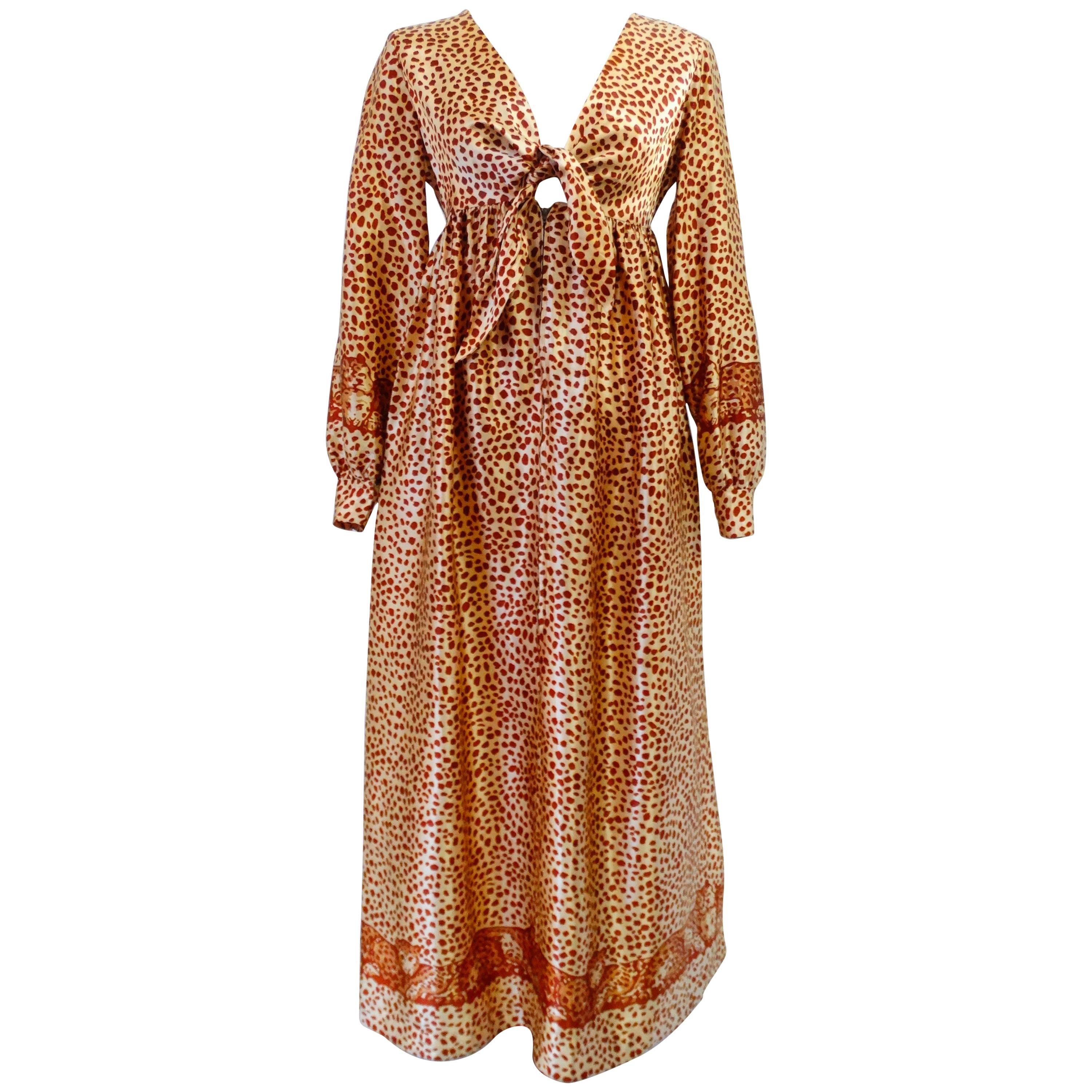 1970s Saks Fifth Avenue Satin Leopard Gown