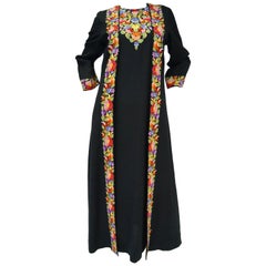 Vintage Suffering Moses Wool Kashmiri Embroidered One Piece Wrap Dress Coat 10