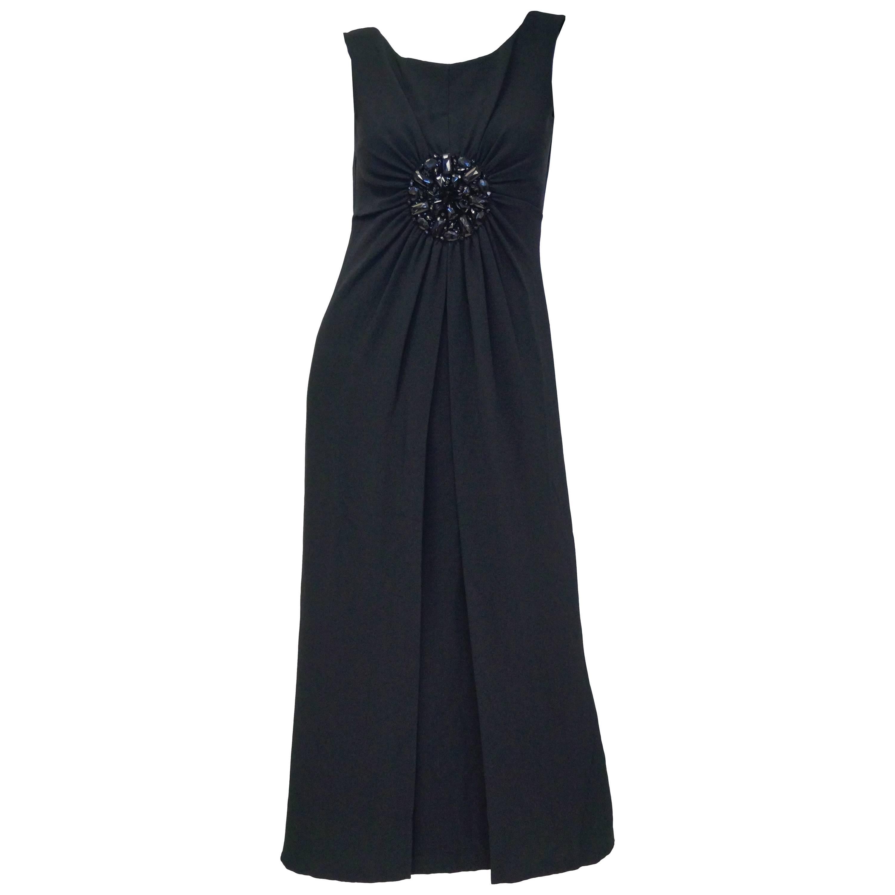 1960s Guy Laroche Black Empire Waist Evening Dress For Sale