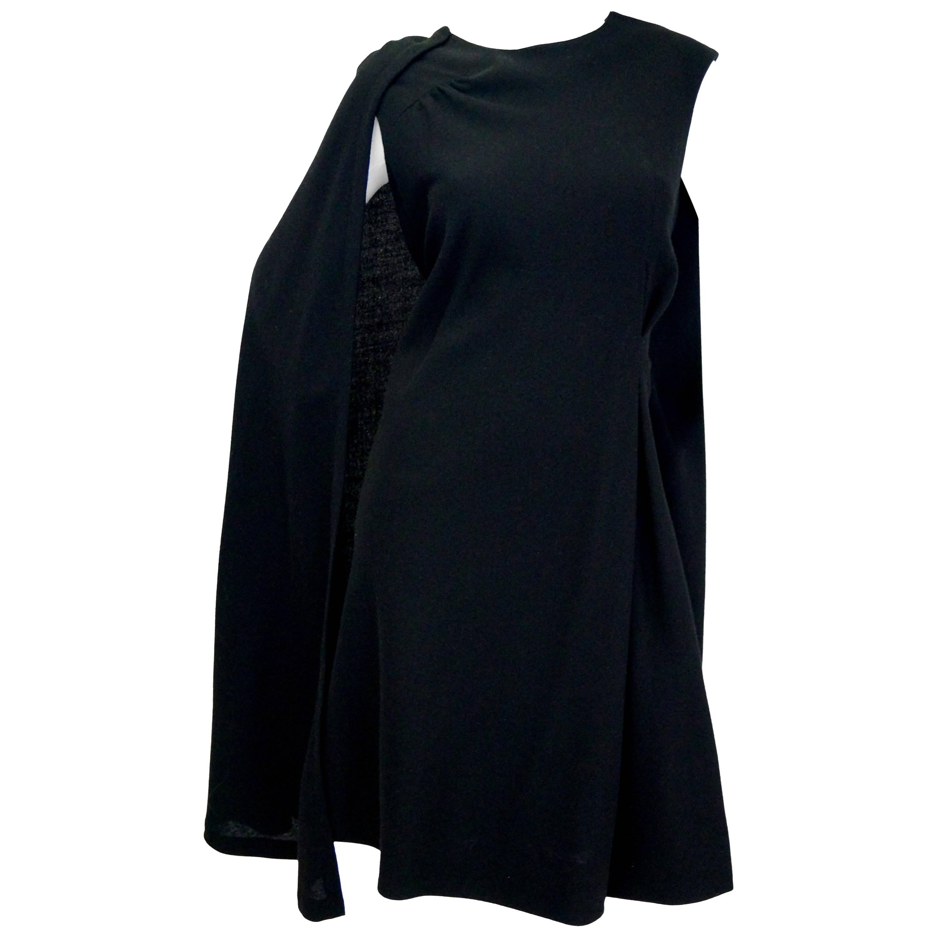 1960s John Moore Black Wool Cape Dress For Sale