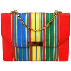 Vintage 1950s Silk Striped Gucci Bag with Gold Chain