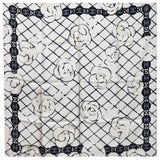 Chanel White and Grey CC Camellia Silk Scarf with Box For Sale at