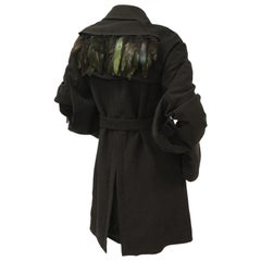 2000s Comme des Garçons Black Knit Trench Coat with Rooster Feather Detail