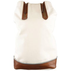BRUNELLO CUCINELLI Off White Canvas & Tan Leather Single Strap Backpack