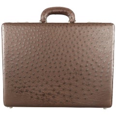 Cole Haan Large Brown Ostrich Leather Silver Lock Briefcase
