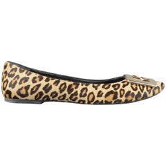 ROGER VIVIER Size 8.5 Beige Cheetah Leopard Pony Hair Gold Buckle Flats