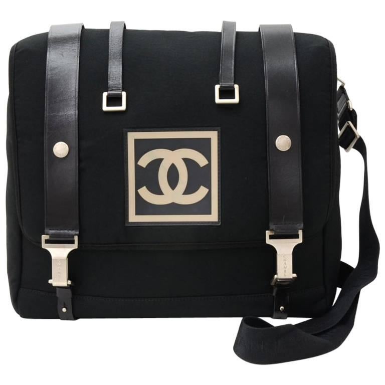 Chanel Black Cotton x Leather 2 in 1 Shoulder Backpack Bag