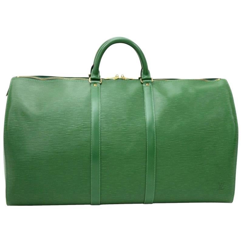 Louis Vuitton Vintage Keepall 55 Green Epi Leather Duffle Travel Bag