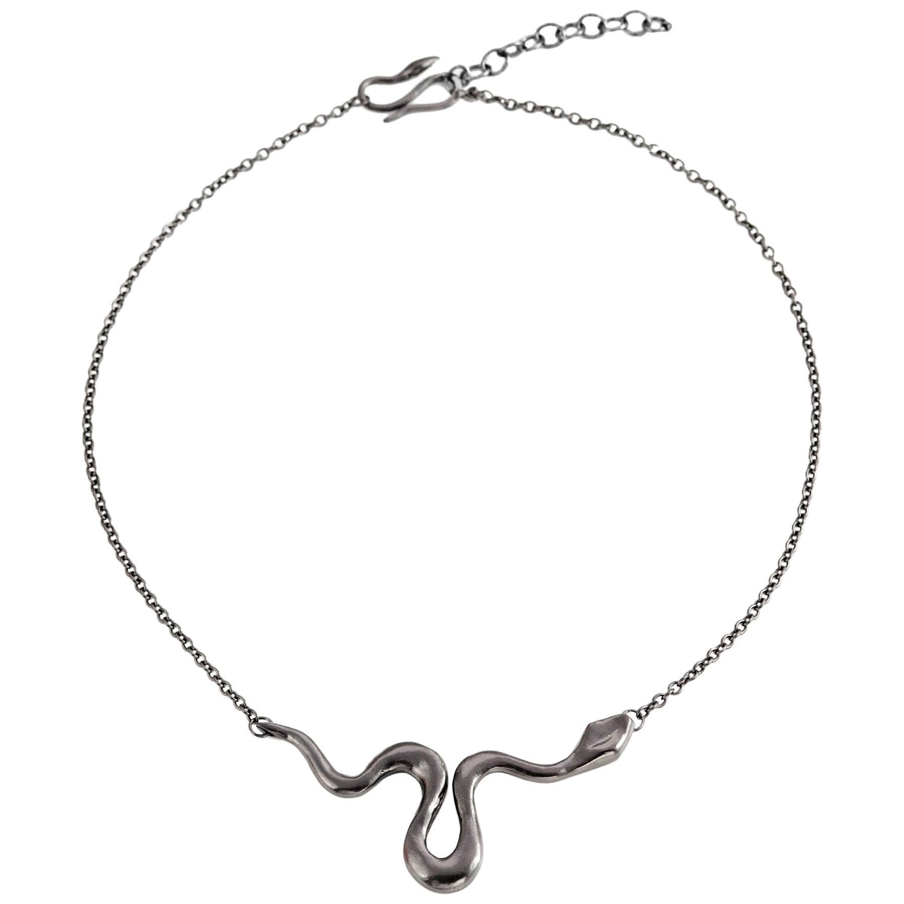 Giulia Barela Ribbon M necklace, 925 silver black rhodium For Sale
