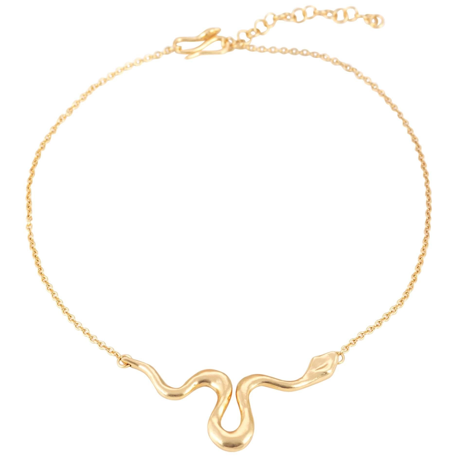 Giulia Barela Ribbon M necklace, gold plated bronze For Sale