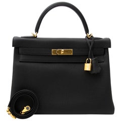 Never Used Hermes Kelly 32 Black Togo GHW