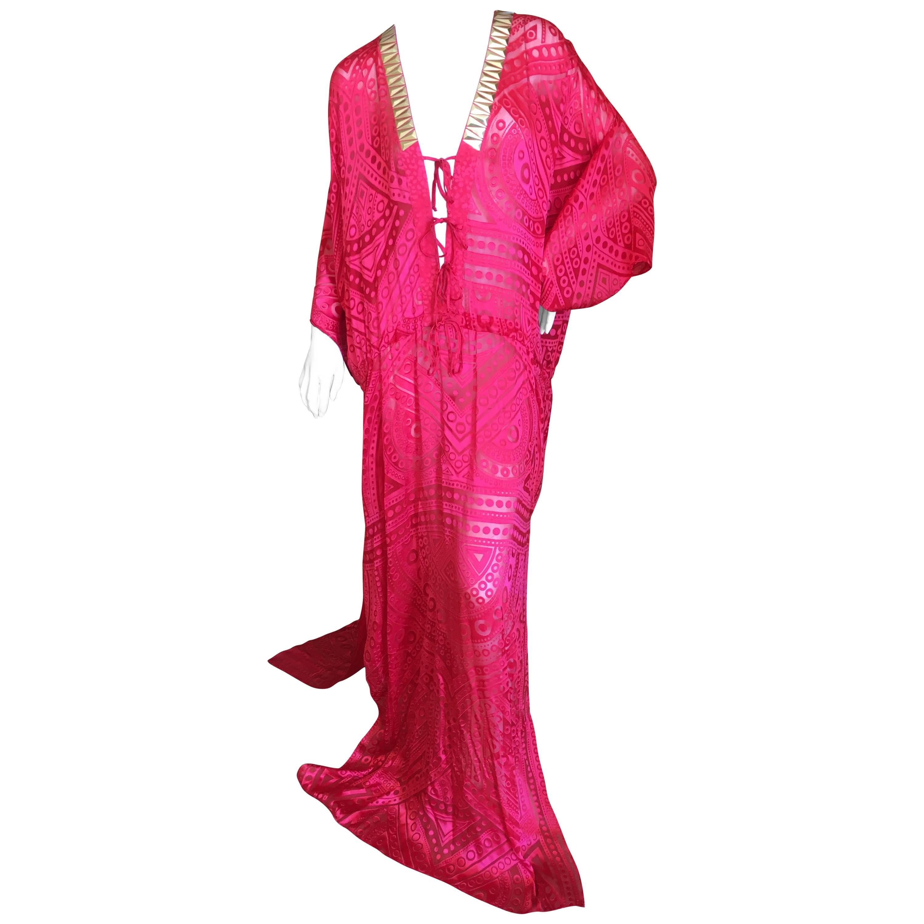 Roberto Cavalli Sheer Red Caftan with Gold Embellishents for Just Cavalli NWT
