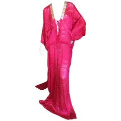 Roberto Cavalli Sheer Red Caftan with Gold Embellishents for Just Cavalli NWT