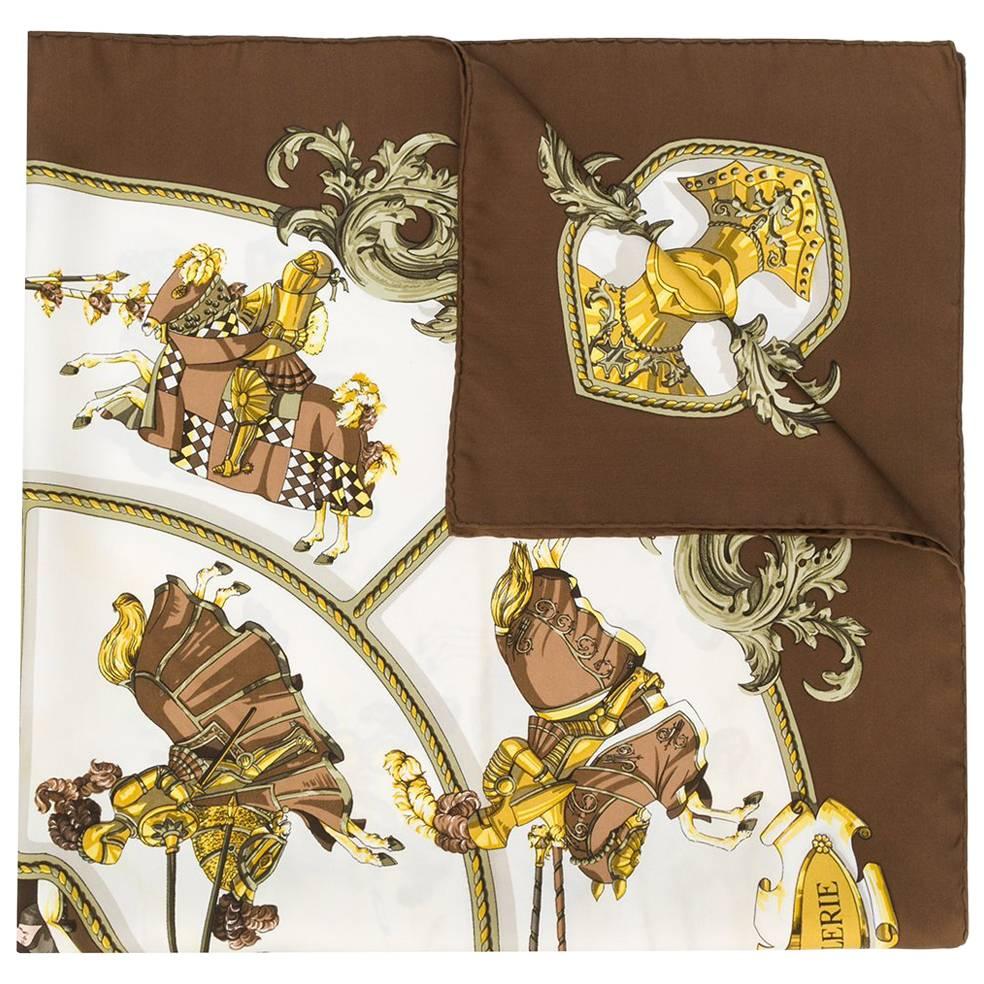 Hermès Brown Silk 'Chevalerie' Scarf at 1stDibs | hermes brown scarf