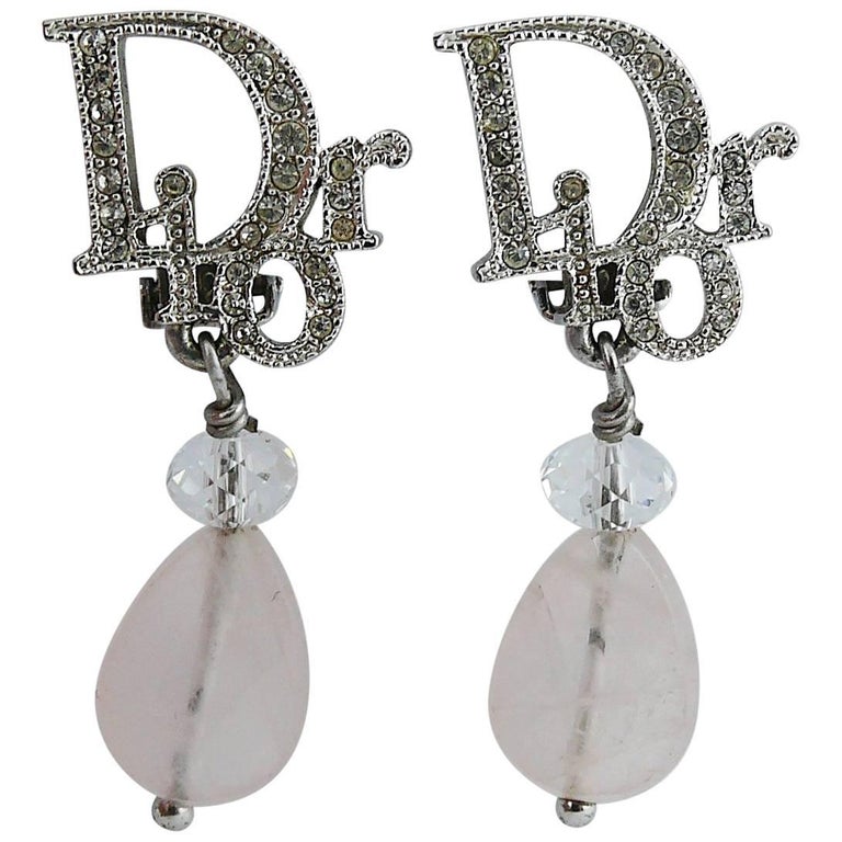 Christian Dior Diamante Logo and Quartz Dangling Earrings at 1stDibs