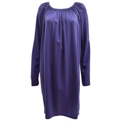 Jil Sander Purple Long Sleeve Ruched Neckline Dress
