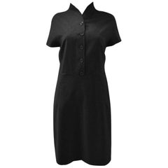  Loro Piana Charcoal Cashmere Short Sleeve Dress with Button Front