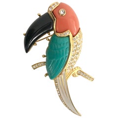 Vintage 90'S KJL Toucan Bird Brooch-Signed