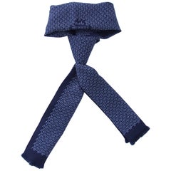 HERMES Soie Echarpe-Cravate-Foulard H imprimé Collection Homme Bleu Blanc