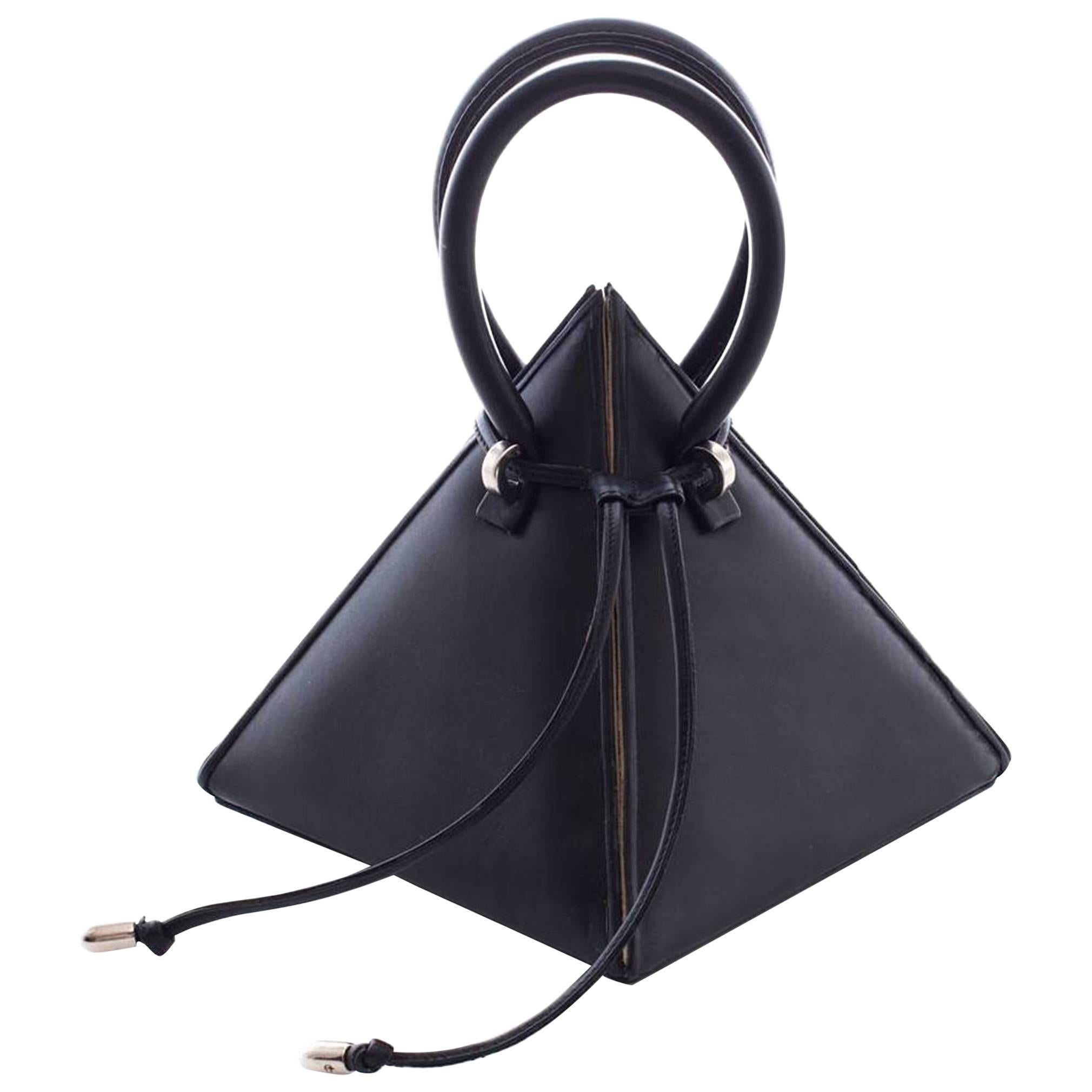 NitaSuri Lia Black Leather Pyramid Handbag For Sale