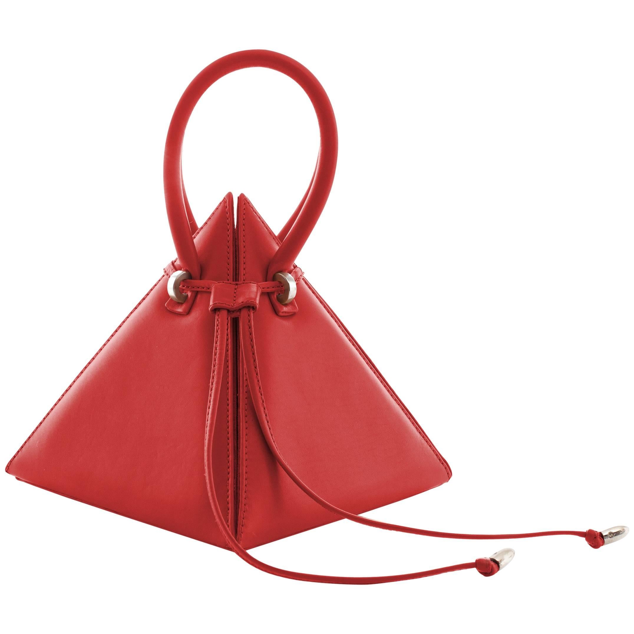 NitaSuri Lia Red Leather Pyramid Handbag For Sale