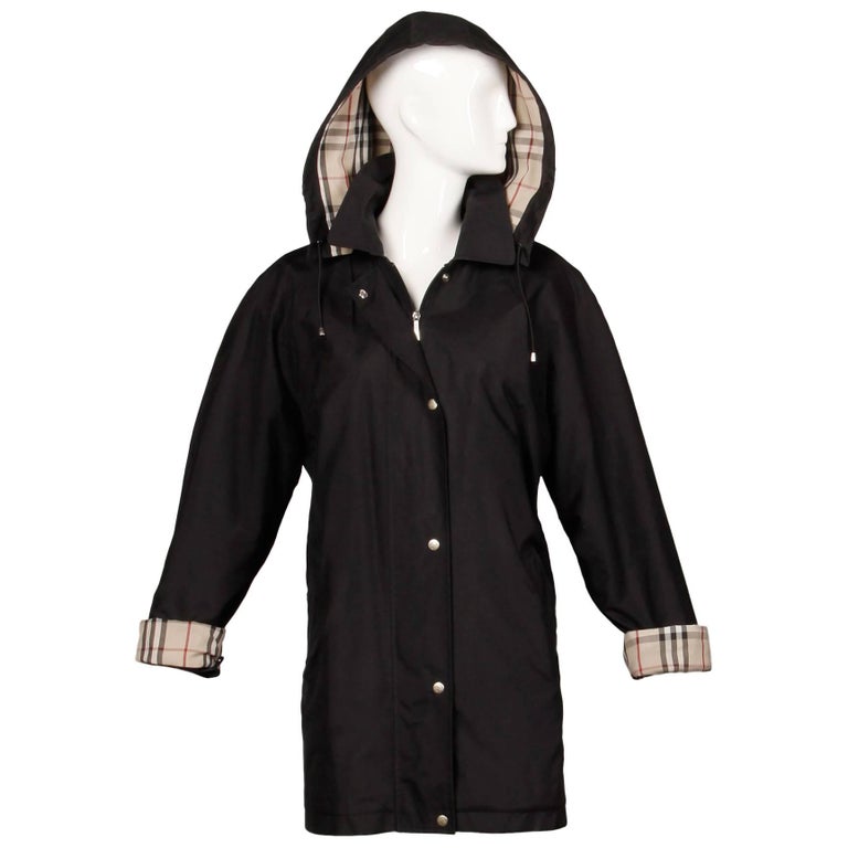 Burberry Black Rain Coat or Jacket with Nova Plaid Lining + Detachable Hood  at 1stDibs | burberry rain jacket, burberry raincoat with hood, burberry rain  jacket with hood