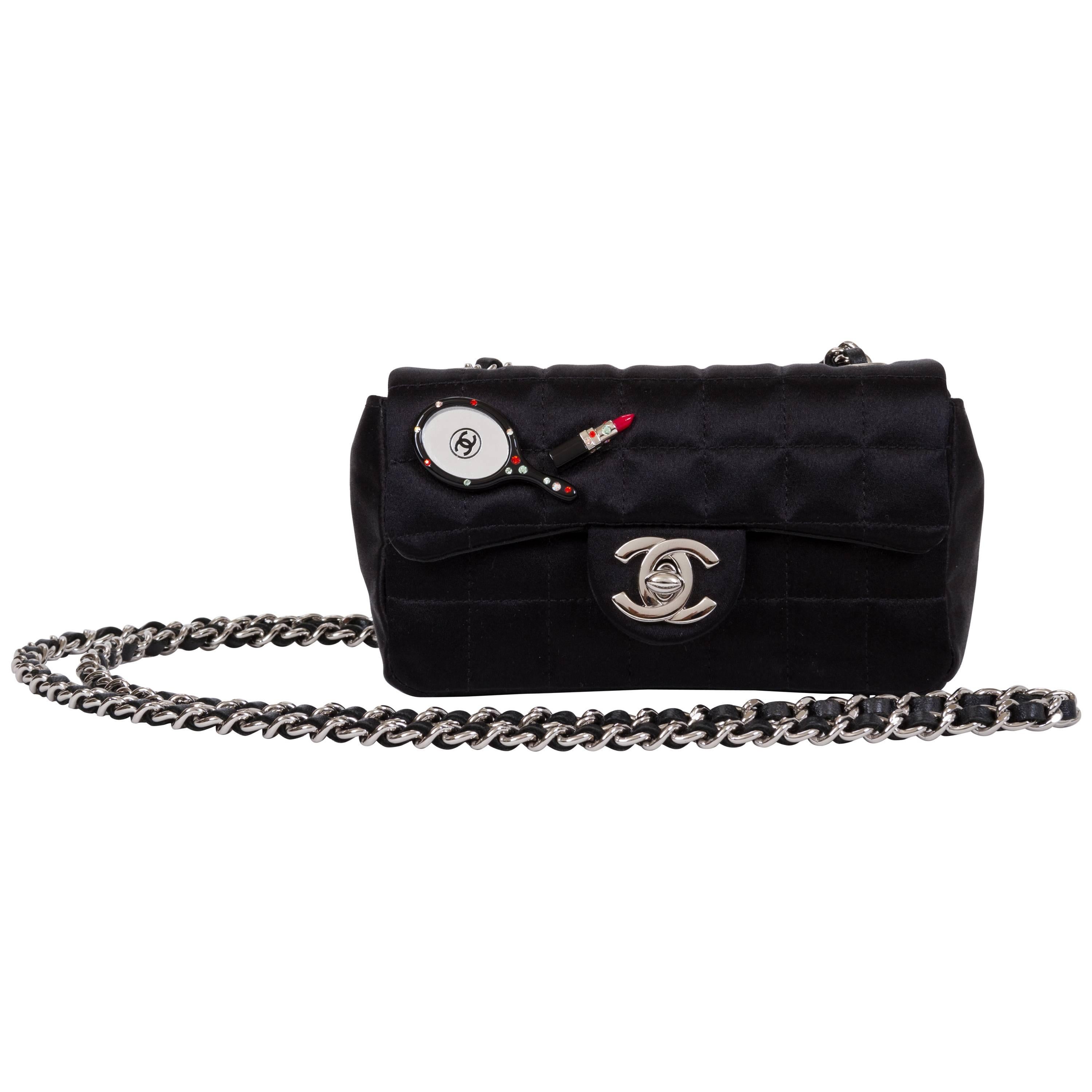 Chanel Black Silk Mini Make Up Flap Bag