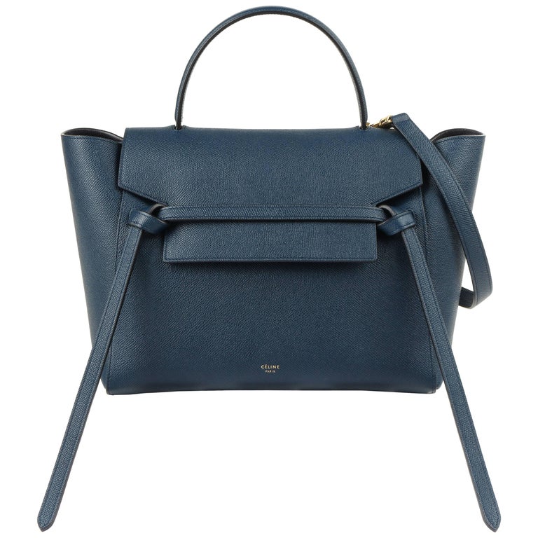 CELINE A/W 2017 Steel Blue Calfskin Leather Top Handle "Mini Belt Bag