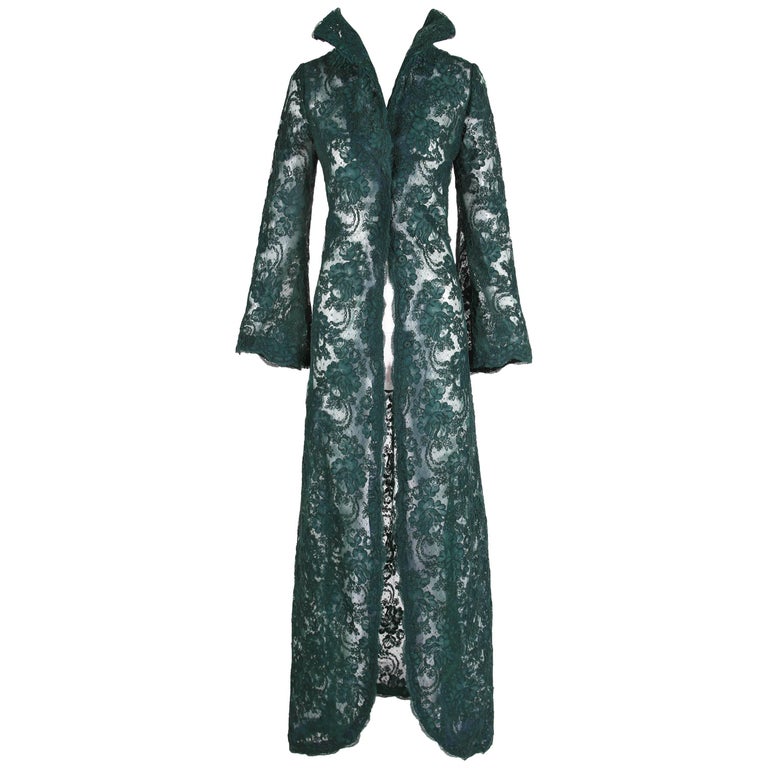 Arnold Scaasi Couture Hunter Green Gripure Lace Evening Coat For Sale ...