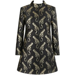 SAINT LAURENT A/W 2014 Schwarzes & metallic-goldenes Mini-Shiftkleid mit Gun-Print, neu mit Etikett