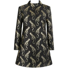 SAINT LAURENT A/W 2014 Black & Metallic Gold Gun Print Mini Shift Dress NWT