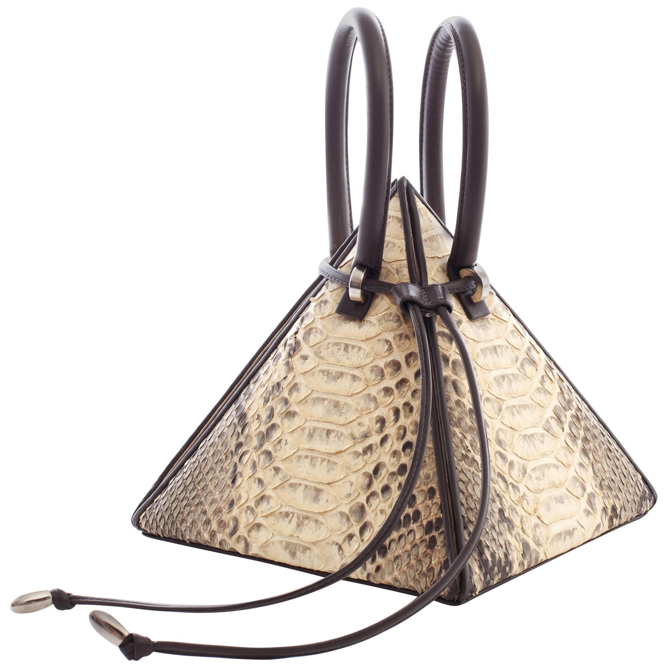NitaSuri Lia Python Pyramid Handbag For Sale