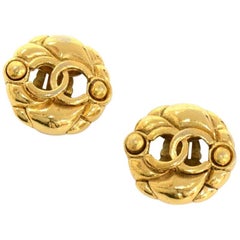 Chanel Gold Tone CC Logo Round Earrings 