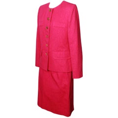 Yves Saint Laurent Variation Orchid Pink Jacquard Suit Ensemble, 1980s 