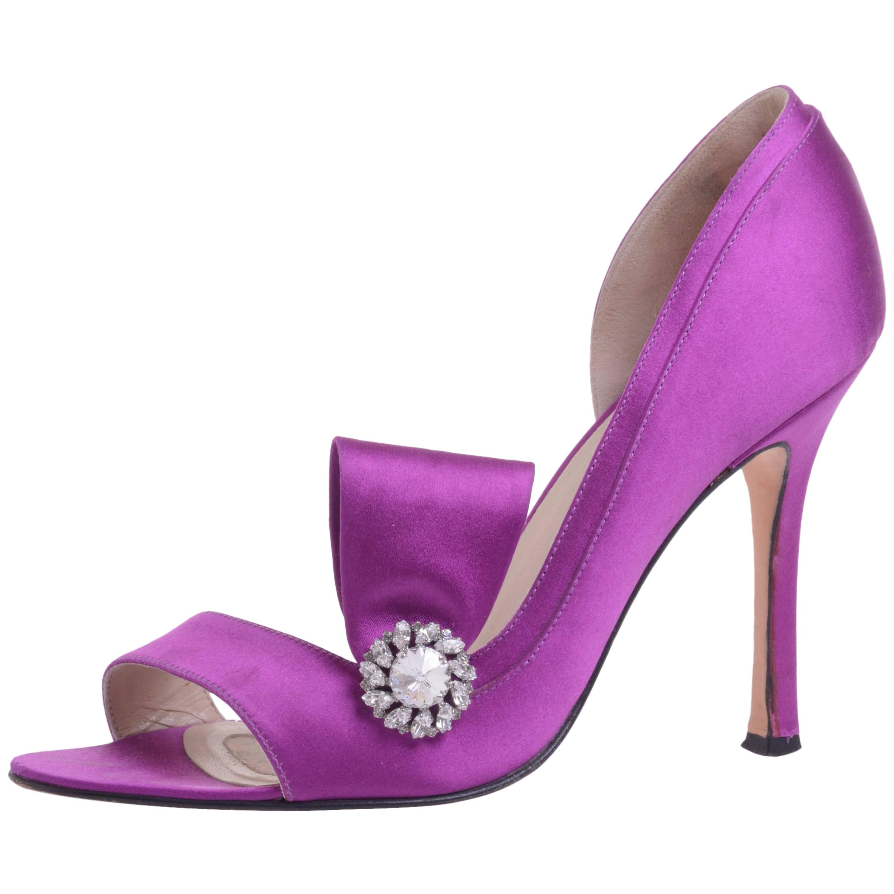 Brian Atwood d'Orsay Pump Shoes in Purple Satin  For Sale