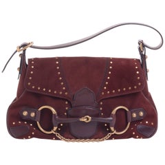 1990s Gucci Leather Bordeaux Horsebit Shoulder Bag