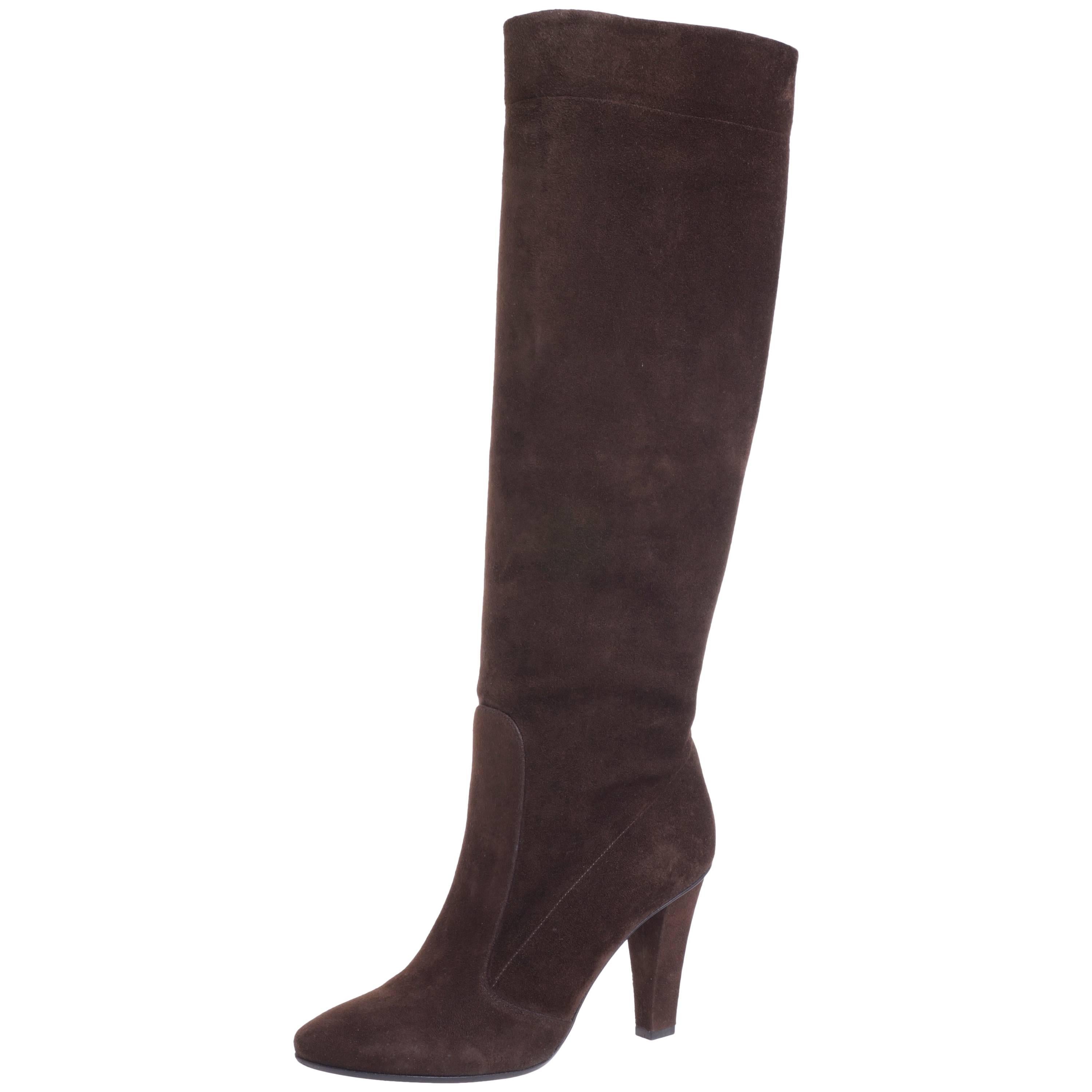 Jimmy Choo Knee High Tobacco Leather Boots For Sale