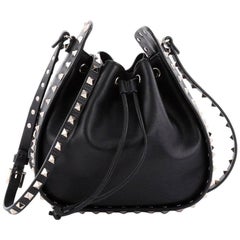 Valentino Rockstud Drawstring Bucket Bag Leather Small