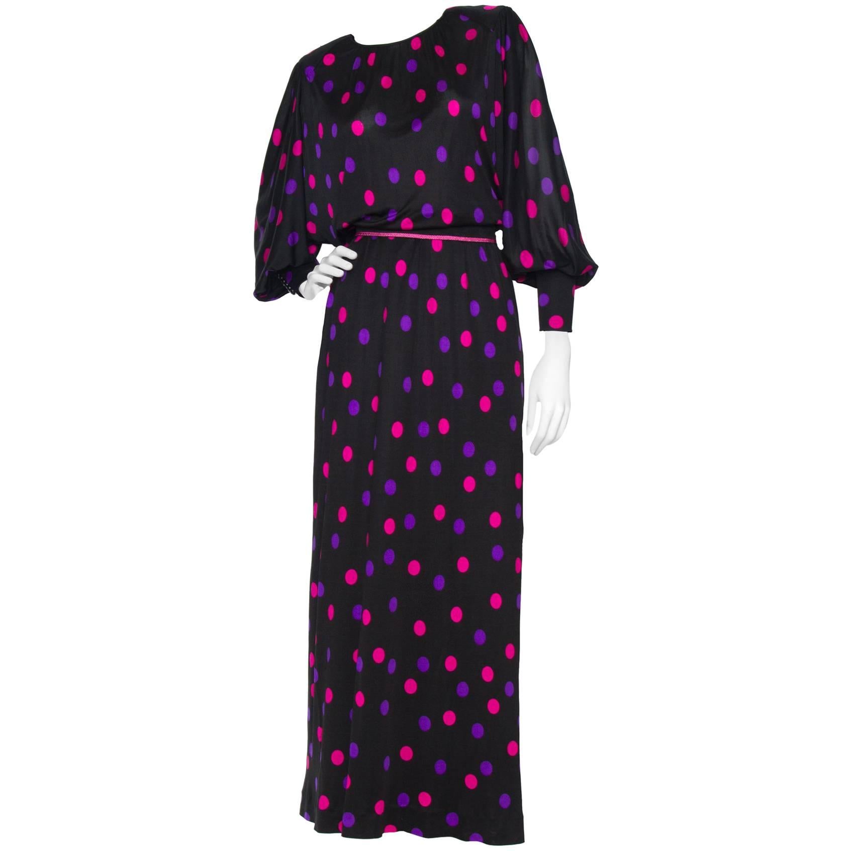70s Lanvin Silk Jersey Polka-dot Dress