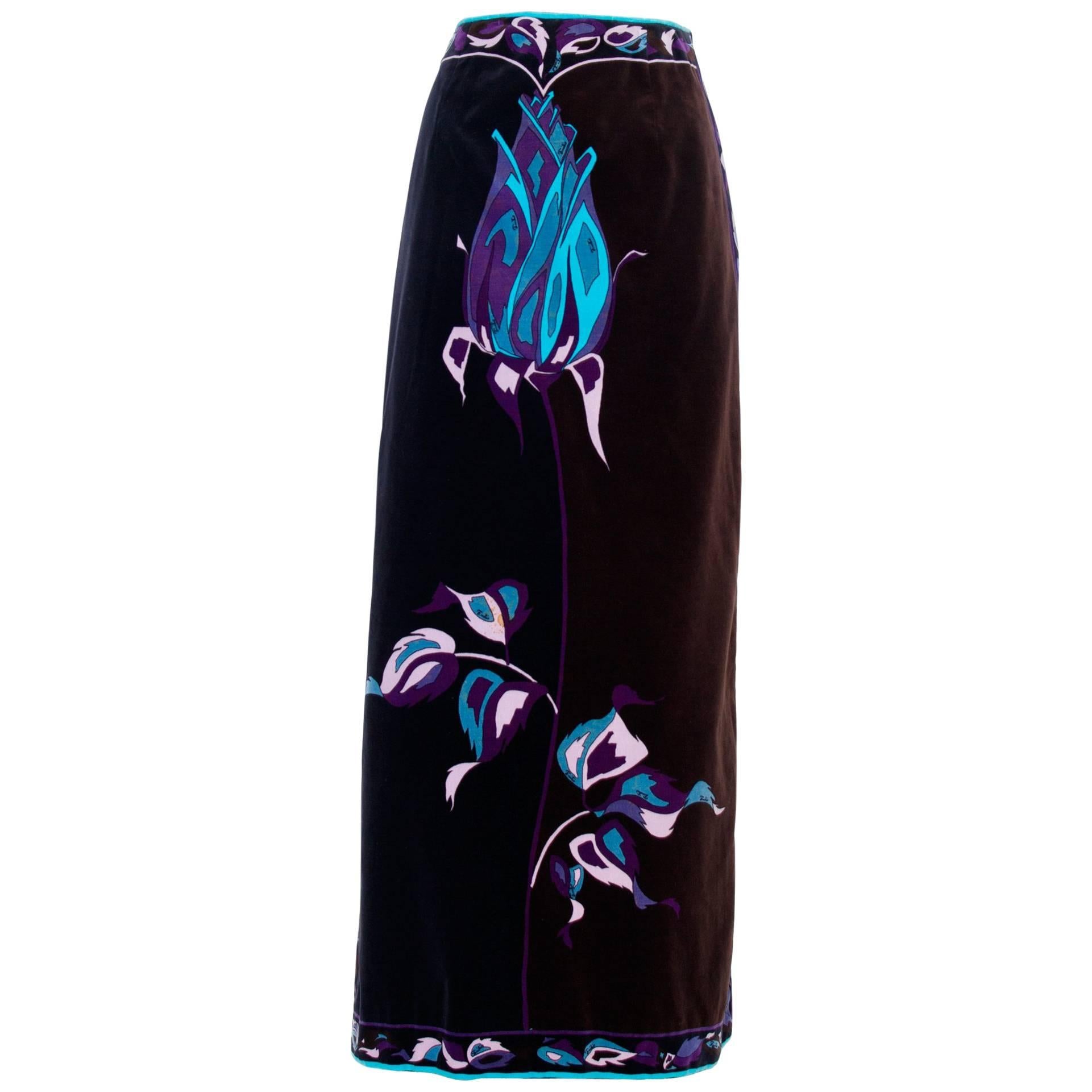 A 70s Floor-length Emilio Pucci Velvet Skirt For Sale