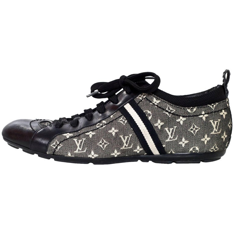 Louis Vuitton Black Monogram Mini Lin Tennis Shoes Sz 38 For Sale