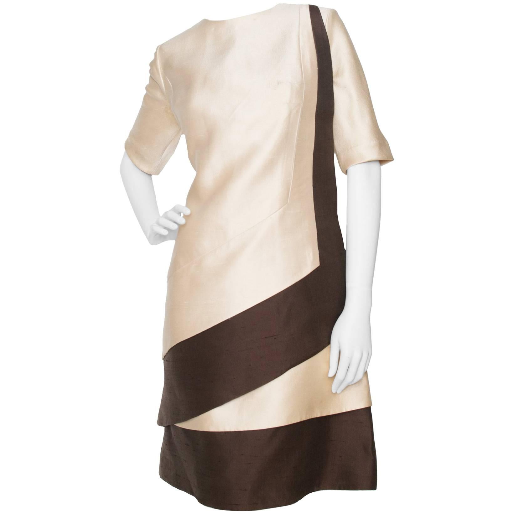 A 1960s Carven Two-Toned Silk Dress For Sale