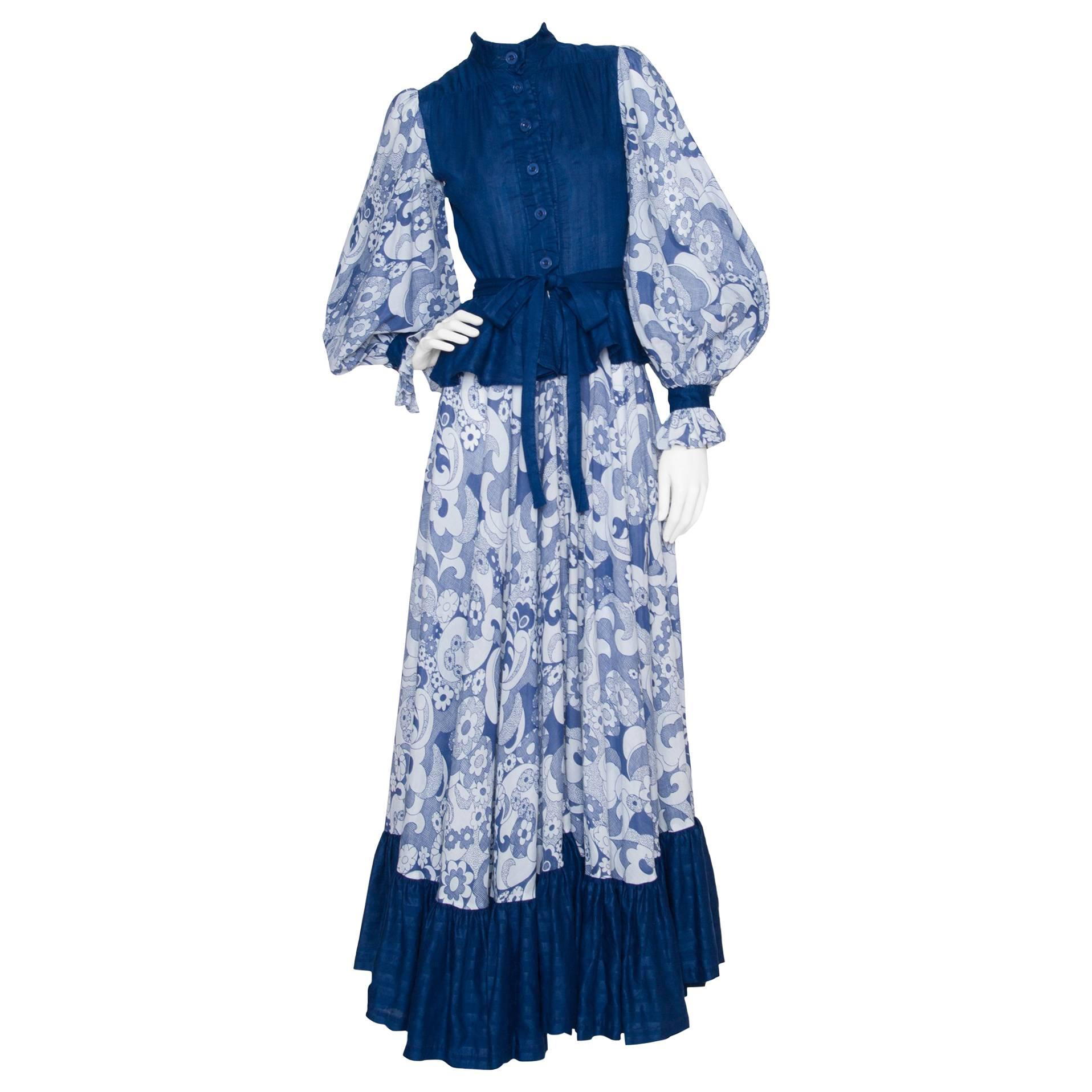 1970s Jean Varon Blue Cotton Dress For Sale