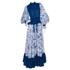 1970s Jean Varon Blue Cotton Dress