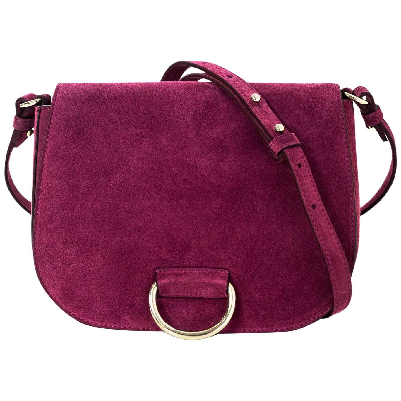 Little Liffner Raspberry Suede Saddle Messenger Bag NWT with DB