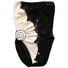 Michaele Vollbracht Black White and Blue Shell Strapless Swim Suit Bathing Suit