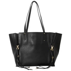 Chloe Black Medium Milo Calfskin Leather Zipper Tote Bag