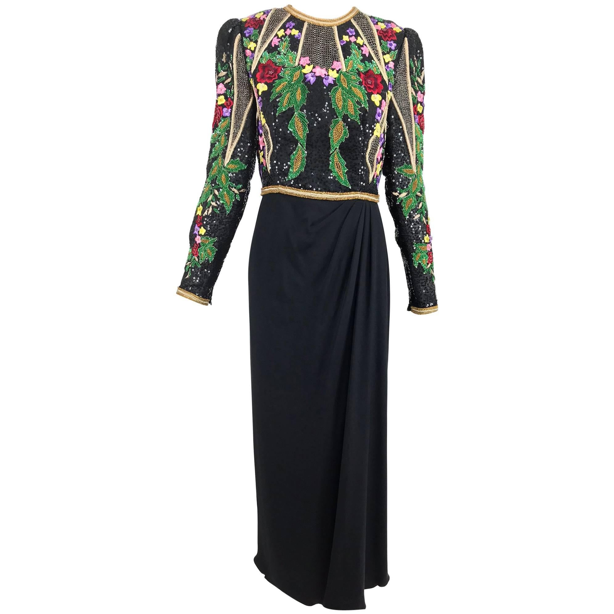 Richilene beaded and embroidered bodice sarong skirt evening dress