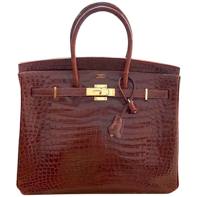 Hermès 35cm porosos crocodile Birkin in Bourgogne, 21st Century, offered by Yafa Signed Jewels/Maurice Moradof