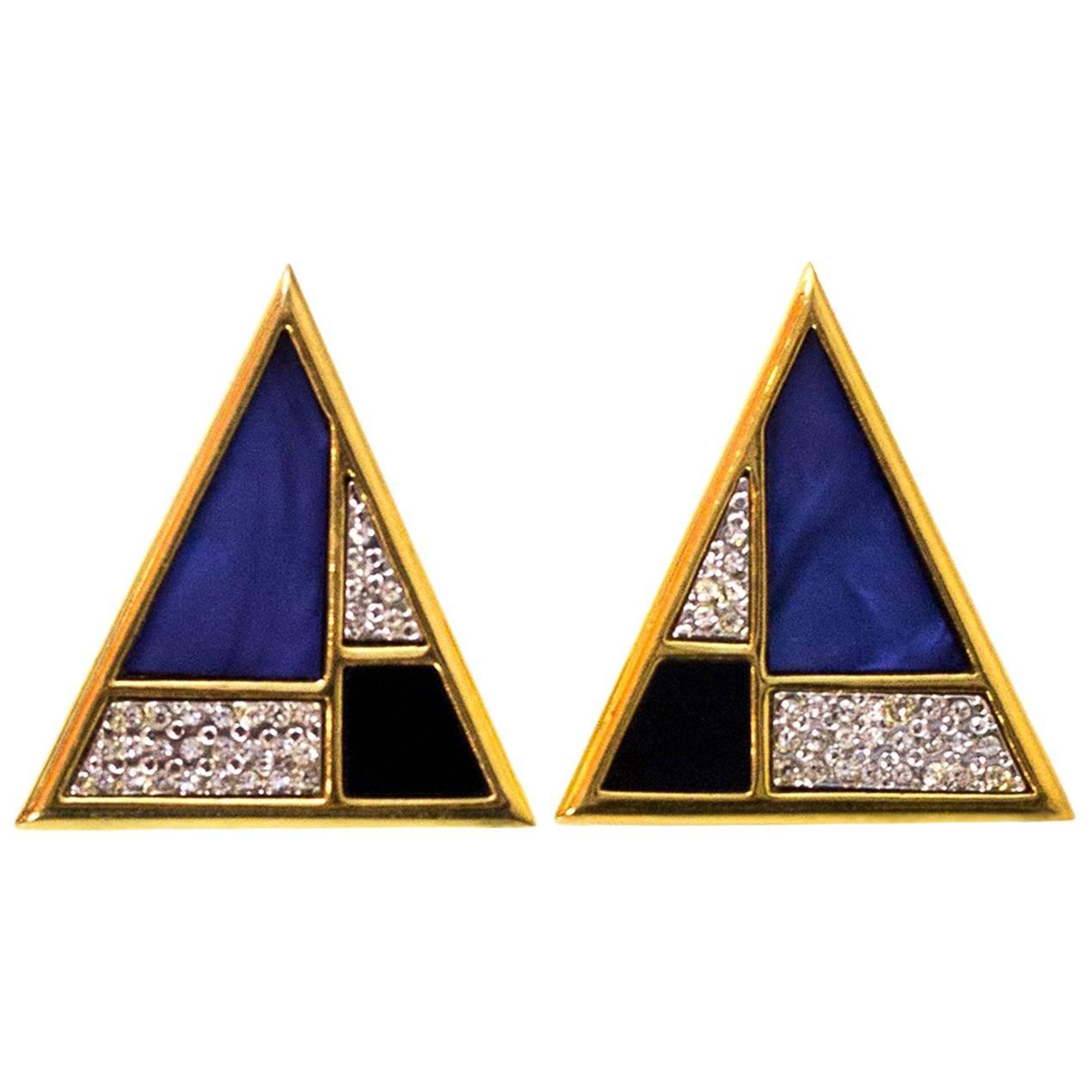 Yves Saint Laurent Vintage Triangle Pave Clip-On Earrings